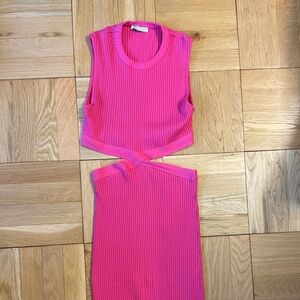Pink Sleeveless Ribbed Cut Out Dress